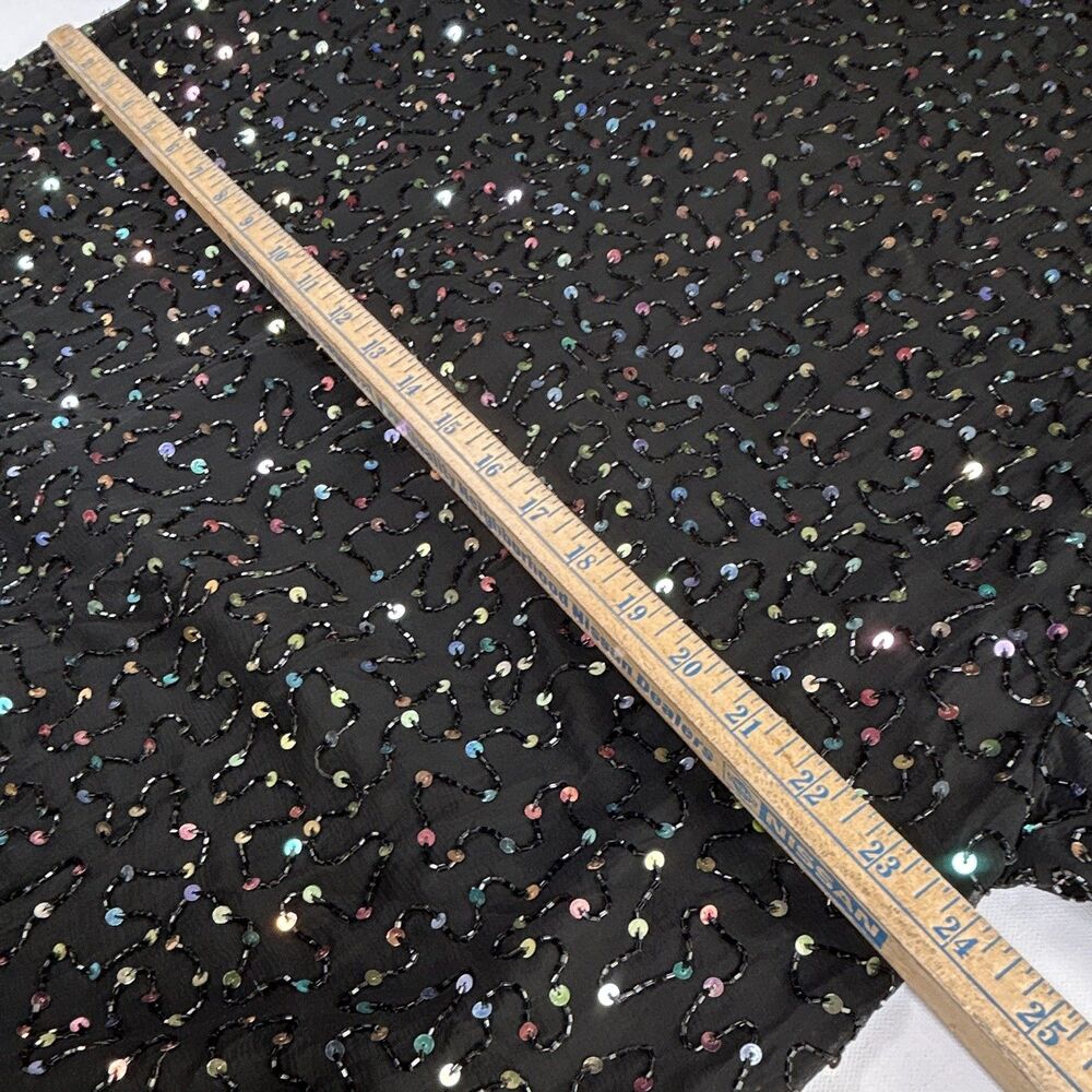Vintage Silk Judith Ann Creations Black Multi Sequin Beaded Knee Length Dress L - Picture 6 of 13